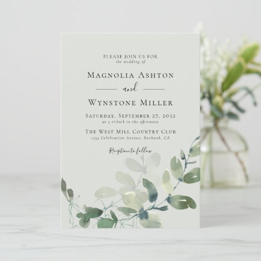 Invitation Sage Green Eucalyptus Wedding (Debout devant)