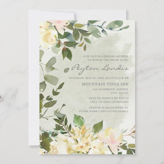 Invitation Sage Green Eucalyptus White Floral Fête des mariée (Devant)