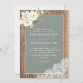 Invitation Sage Green Eucalyptus Wood Lace Script Mariage Inv (Devant)