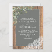 Invitation Sage Green Eucalyptus Wood Lace Script Mariage Inv (Devant)