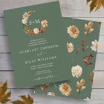 Invitation Sage Green Fall Terracotta Monogramme Mariage de c<br><div class="desc">Sage Green Automne Terracotta Monogram Faire-part de mariage Wreath. Cette faire-part de mariage élégante et rustique présente des feuilles d'aquarelle peints à la main, orange brûlé et terre cuite, des dahlias crème et beige, et de beaux roses de couleur rouille, parfaits pour un mariage automne ou automne ! L'arrière de...</div>