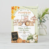 Invitation Sage Green Farm Animaux Citrouille Patch Anniversa (Debout devant)