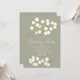 Invitation Sage Green Faux Gold Green Eucalyptus