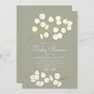 Invitation Sage Green Faux Gold Green Eucalyptus