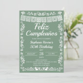 Invitation Sage Green Feliz Cumpleaños 50e Anniversaire (Debout devant)