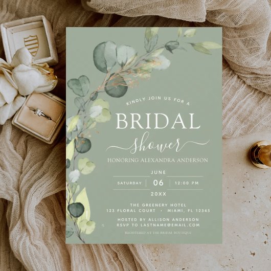Invitation Sage Green Fête des mariées Botanique Eucalyptus B