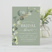 Invitation Sage Green Fête des mariées QR Code Photo Eucalypt (Debout devant)