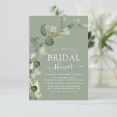 Invitation Sage Green Fête des mariées QR Code Photo Eucalypt (Debout devant)