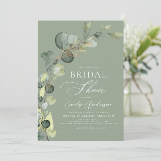 Invitation Sage Green Fête des mariées Verdure Eucalyptus (Debout devant)