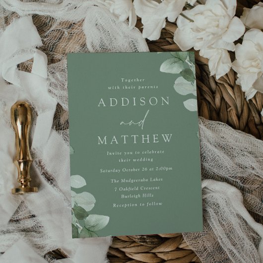 Invitation Sage Green Feuille Mariage de verdure