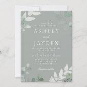 Invitation Sage Green Feuille Mariage moderne (Devant)