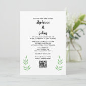 Invitation Sage Green Feuille QR Code Black Script Mariage (Debout devant)
