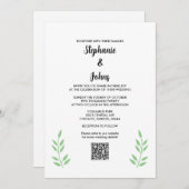 Invitation Sage Green Feuille QR Code Black Script Mariage (Devant / Derrière)