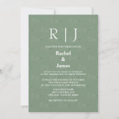 Invitation Sage Green Feuille QR Code Monogrammes Cool Mariag (Devant)