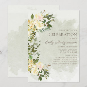 Invitation Sage Green Feuilles Blanc Floral Nurse School Grad