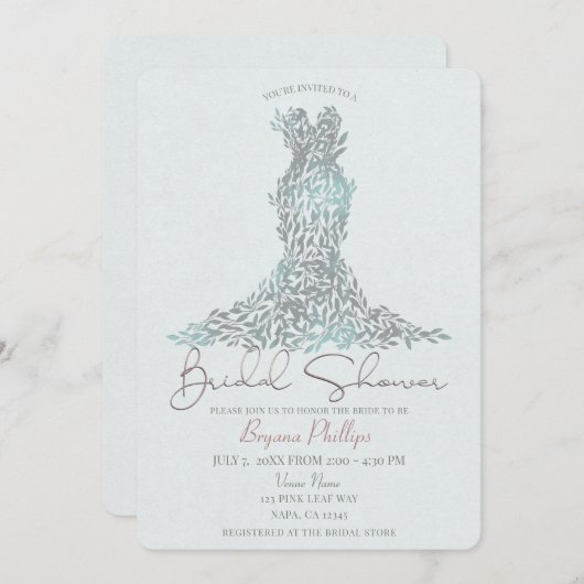 Invitation Sage Green Feuilles Glam robe Fête des mariées mod (Devant / Derrière)