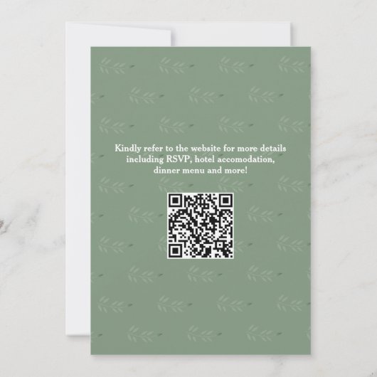 Invitation Sage Green Feuilles Monogramme QR Code Mariage (Dos)