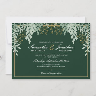 Invitation Sage Green Feuilles sur Emerald Green   MARIAGE