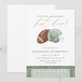 Invitation Sage Green First Down Football First Birthday (Devant / Derrière)