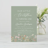 Invitation Sage Green Fleur sauvage Boho 1er anniversaire (Debout devant)