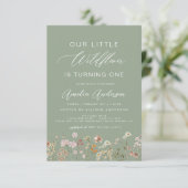 Invitation Sage Green Fleur sauvage Boho 1er anniversaire (Debout devant)