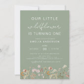 Invitation Sage Green Fleur sauvage Boho Chic Premier Anniver (Devant)