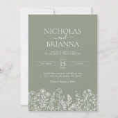 Invitation Sage Green Fleur Sauvage Boho Mariage Monogramme M (Devant)