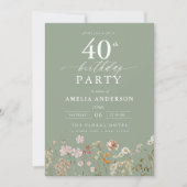 Invitation Sage Green Fleur sauvage Floral 40e anniversaire (Devant)