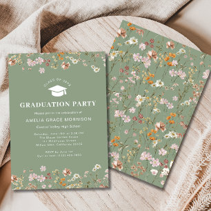 Invitation Sage Green Fleur sauvage Graduation Party Boho Blo
