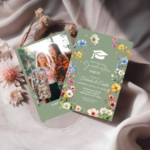 Invitation Sage Green Fleur sauvage Jardin Jumeau Graduation