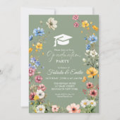 Invitation Sage Green Fleur sauvage Jardin Jumeau  Graduation (Devant)