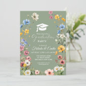 Invitation Sage Green Fleur sauvage Jardin Jumeau  Graduation (Debout devant)