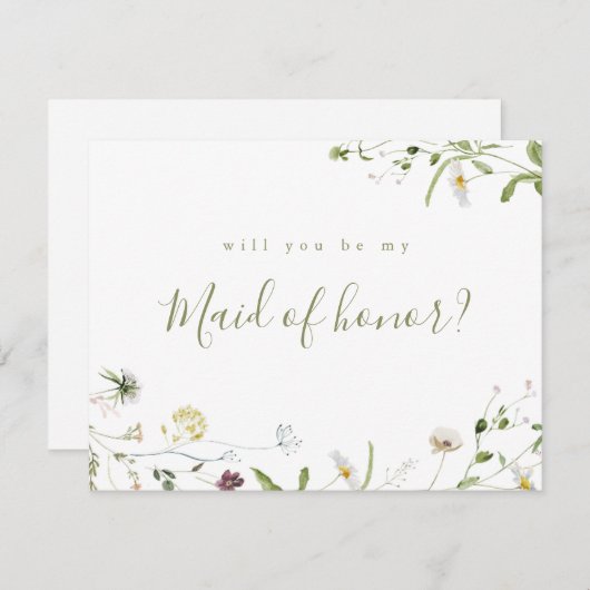 Invitation Sage Green Fleur sauvage, tu seras ma servante d'h (Devant / Derrière)