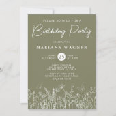 Invitation Sage Green Fleurs sauvages Anniversaire Fête Invit (Devant)
