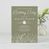 Invitation Sage Green Fleurs sauvages Anniversaire Fête Invit (Debout devant)