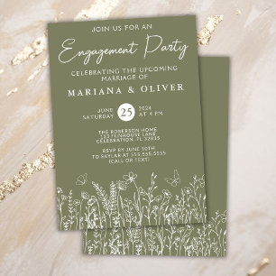 Invitation Sage Green Fleurs sauvages Engagement Party Invita