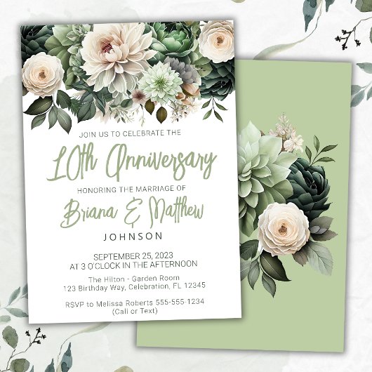 Invitation Sage Green Floral 10e anniversaire de Mariage
