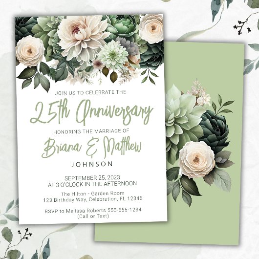 Invitation Sage Green Floral 25e anniversaire Mariage