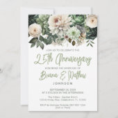 Invitation Sage Green Floral 25e anniversaire Mariage (Devant)