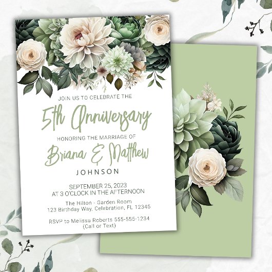 Invitation Sage Green Floral 5e anniversaire Mariage