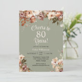 Invitation Sage Green Floral 80e anniversaire encourt à 80 an (Debout devant)