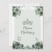 Invitation Sage Green Floral Argent Couronne Princesse Mis Qu (Dos)