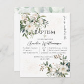 Invitation Sage Green Floral Baptême (Devant / Derrière)