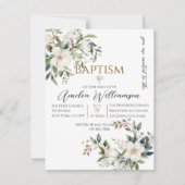 Invitation Sage Green Floral Baptême (Devant)