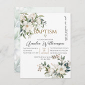 Invitation Sage Green Floral Baptême (Devant / Derrière)