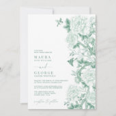 Invitation Sage Green Floral Birds Chinoiserie Jardin Mariage (Devant)