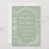Invitation  Sage Green Floral Boho Botanical QR Code Wedding (Devant)