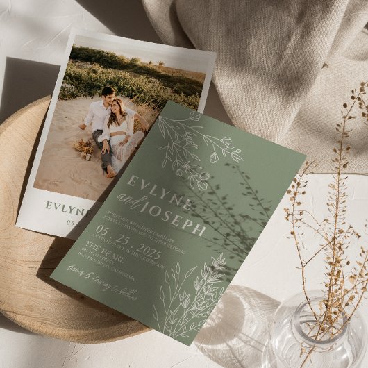 Invitation Sage Green Floral Boho Botanique Moderne Mariage