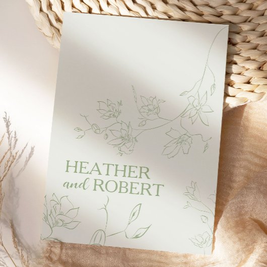 Invitation Sage Green Floral Boho Botanique Simple Mariage