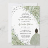 Invitation Sage Green Floral Brown fille Argent 15 Quinceañer (Devant)